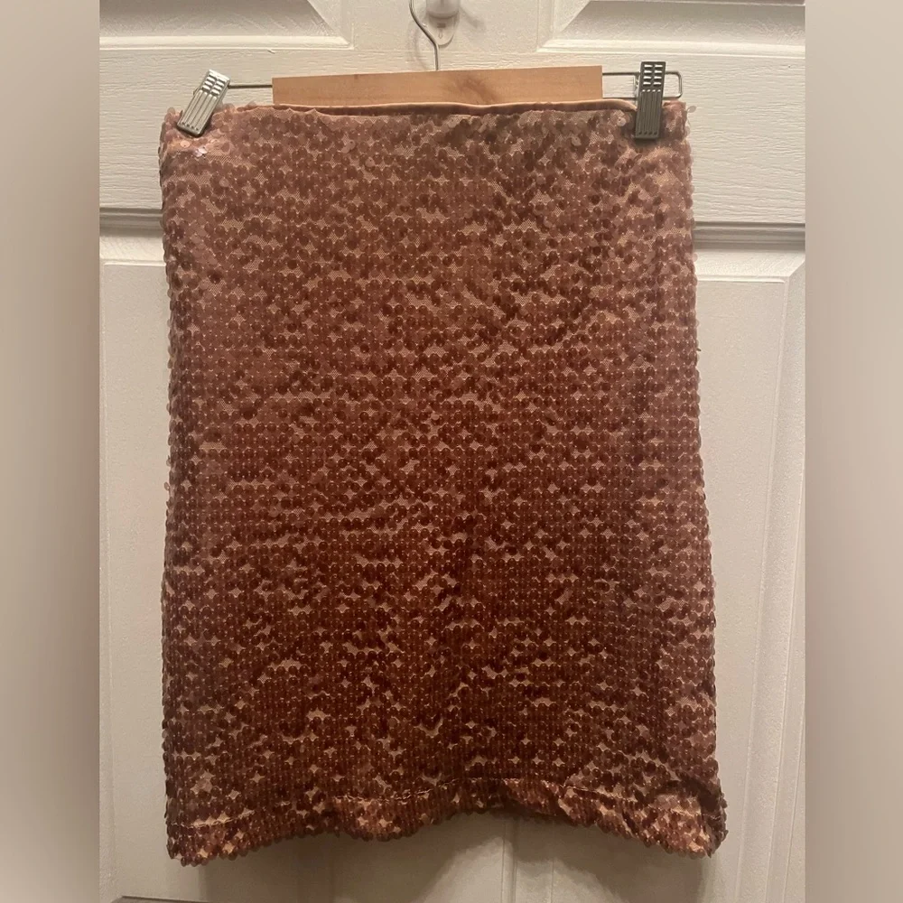 NWT RACHEL ZOE WOMEN'S FAUX WRAP SEQUIN SKIRT- TAN- X-SMALL - Picture 7 of 7